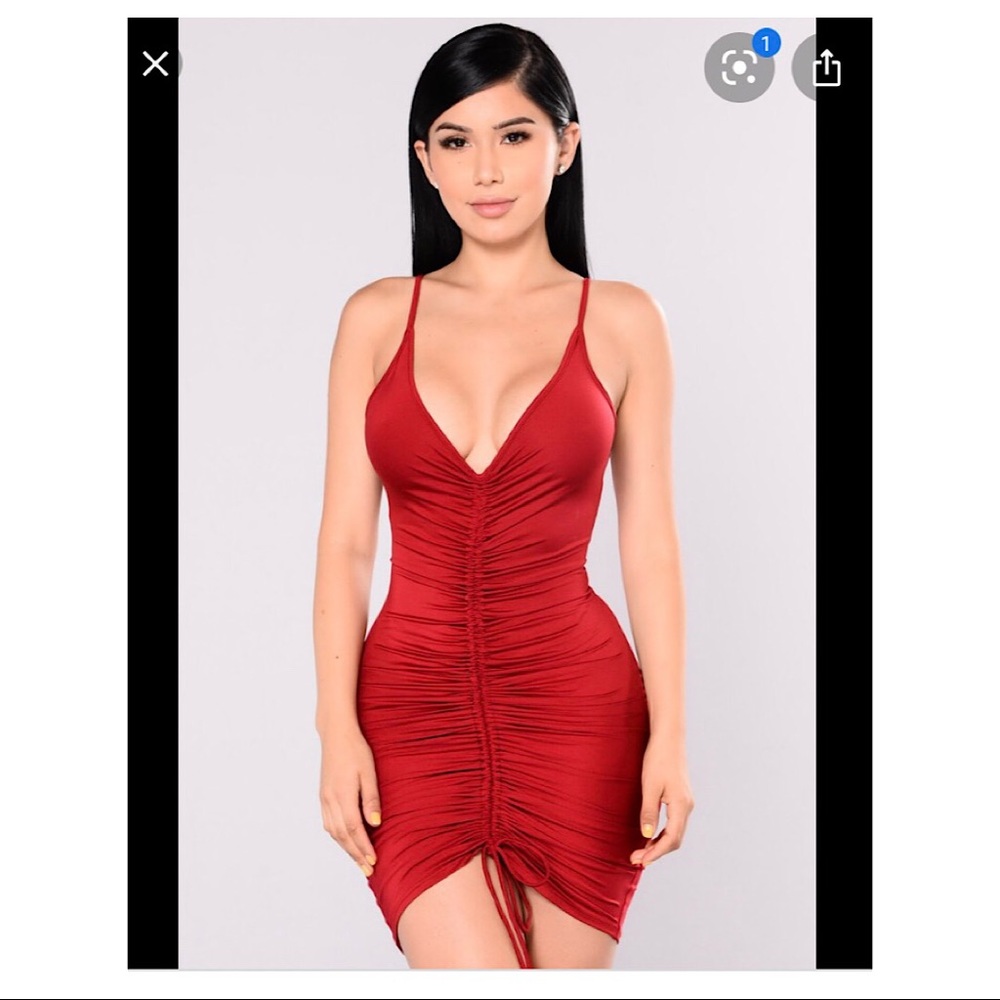 Fashion nova red ruched dress